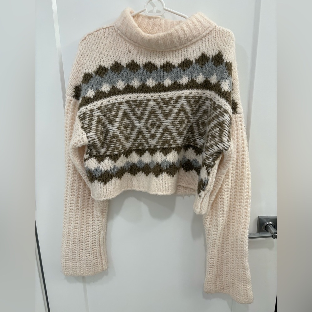 Free People Fair Isle Alpine Knit Wool Alpaca Blend Sweater Size XS - Picture 2 of 14
